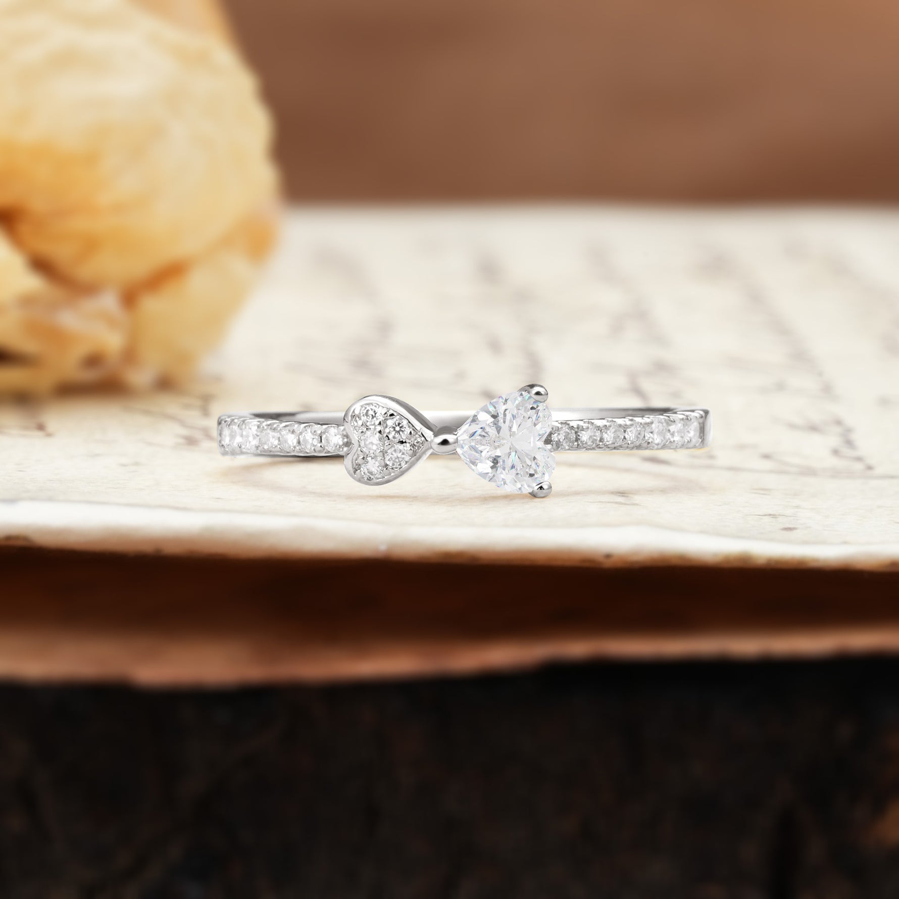 Unique Double-Heart 3-Prong Heart Cut Moissanite Engagement Ring - Additional view