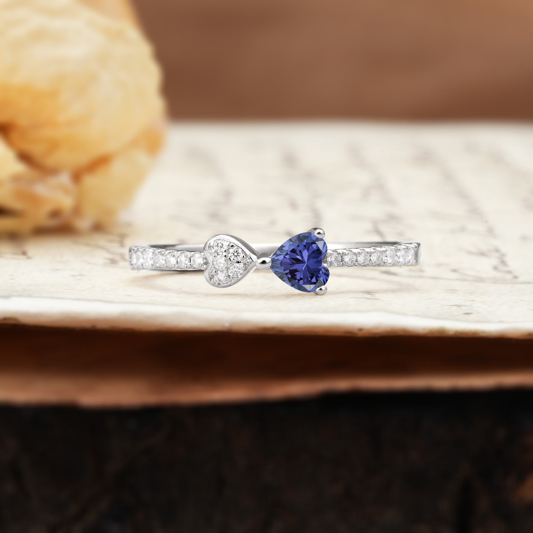 Unique Double-Heart 3-Prong Heart Cut Tanzanite Engagement Ring - Additional view