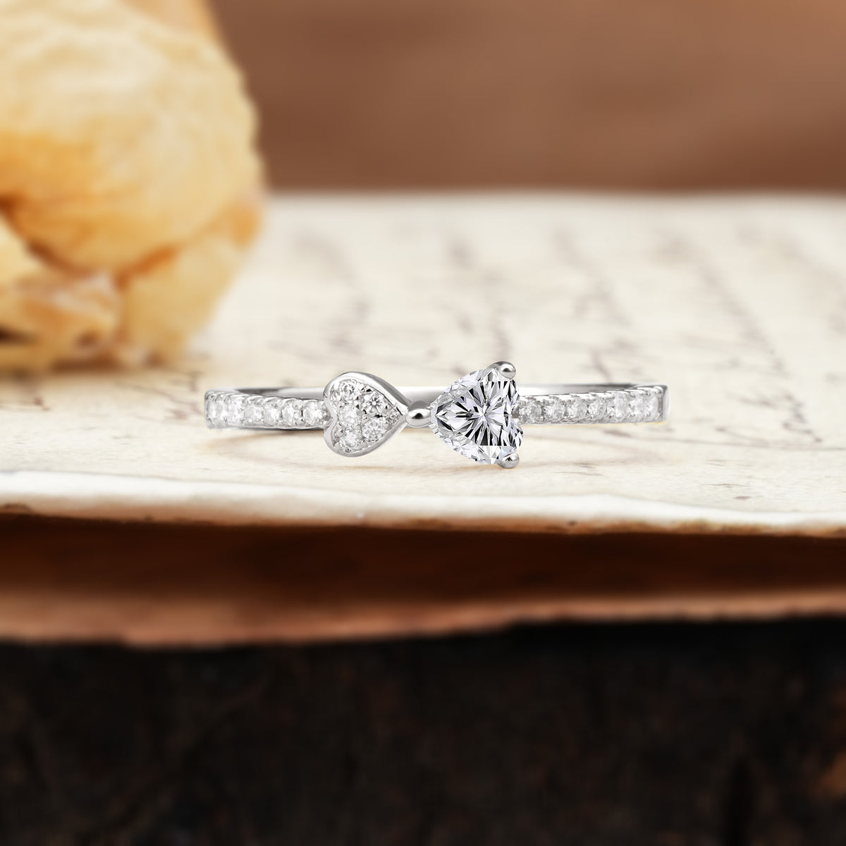 Unique Double-Heart 3-Prong Heart Cut Lab Diamond Engagement Ring - Additional view