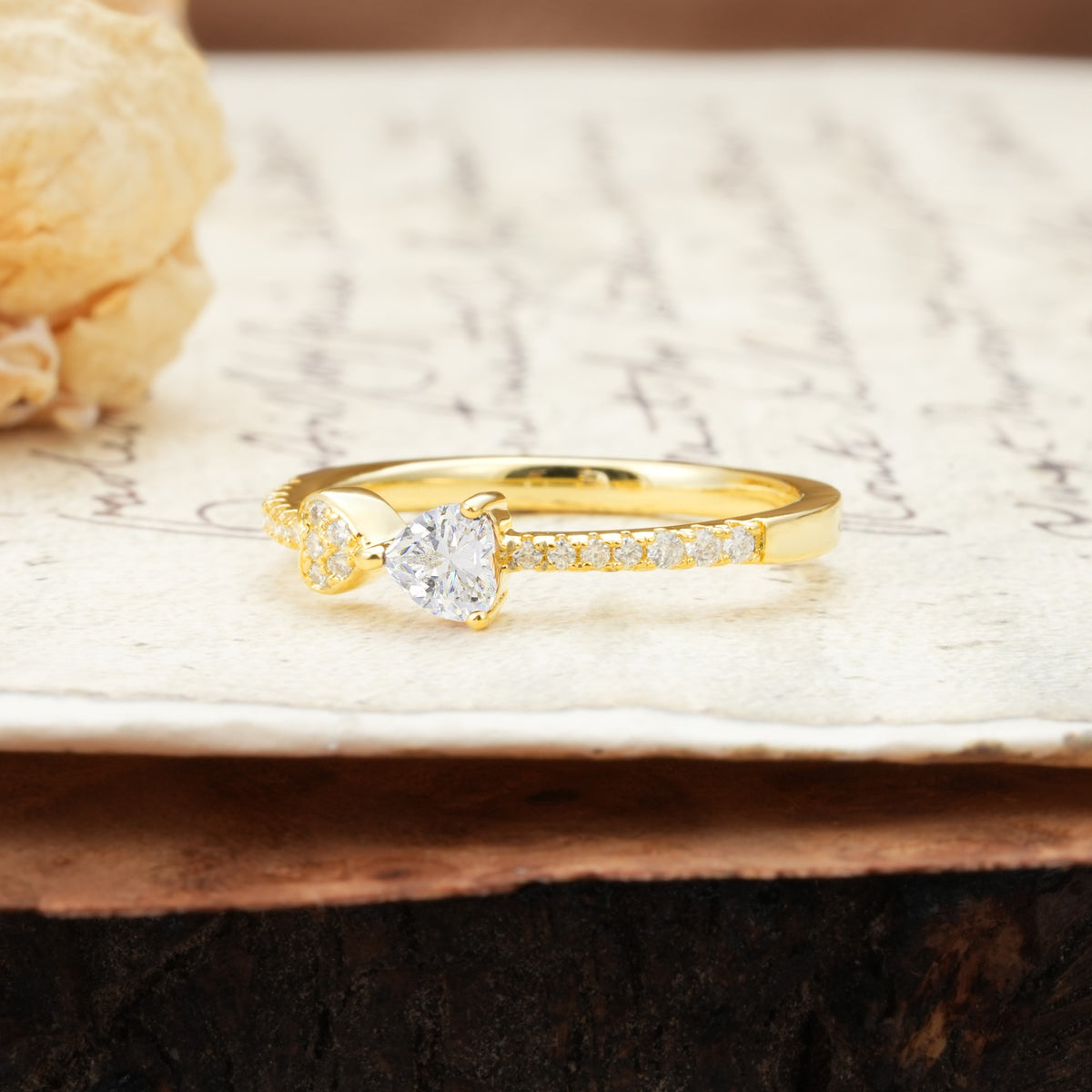 Unique Double-Heart 3-Prong Heart Cut Moissanite Engagement Ring - Additional view