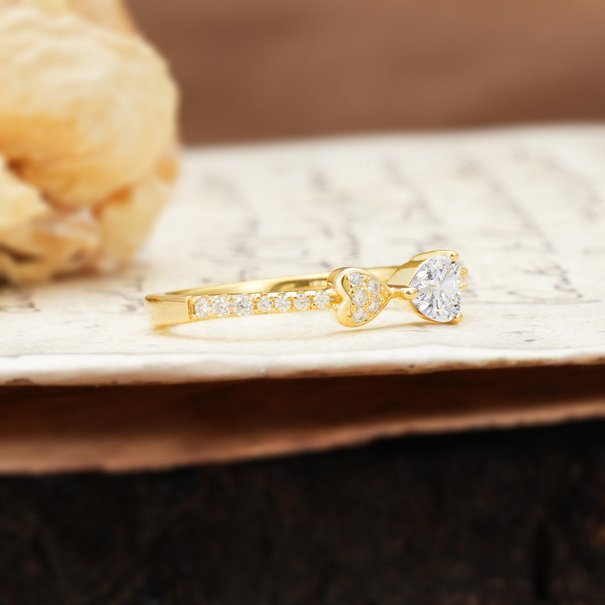 Unique Double-Heart 3-Prong Heart Cut Moissanite Engagement Ring - Additional view
