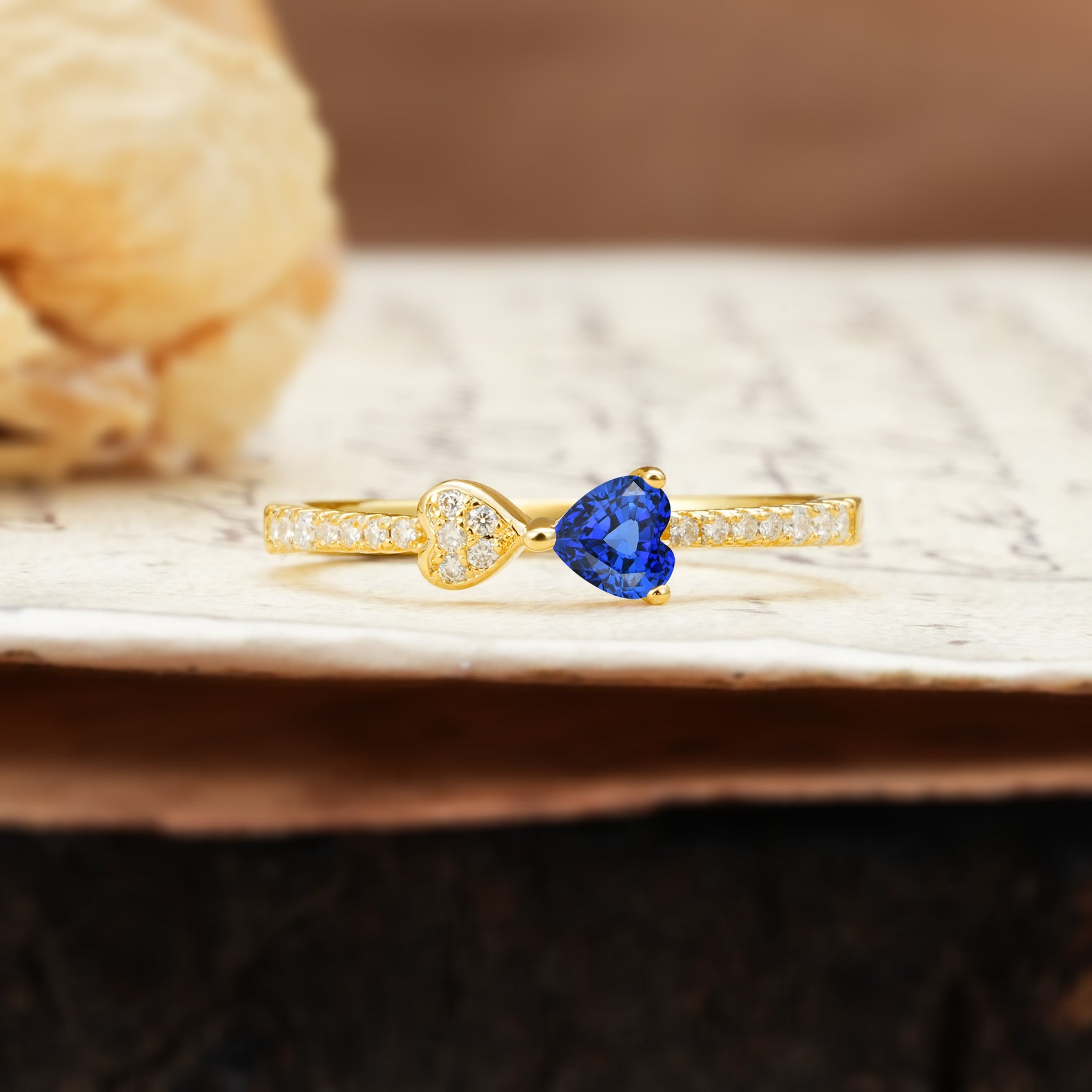 Unique Double-Heart 3-Prong Heart Cut Sapphire Engagement Ring - Additional view
