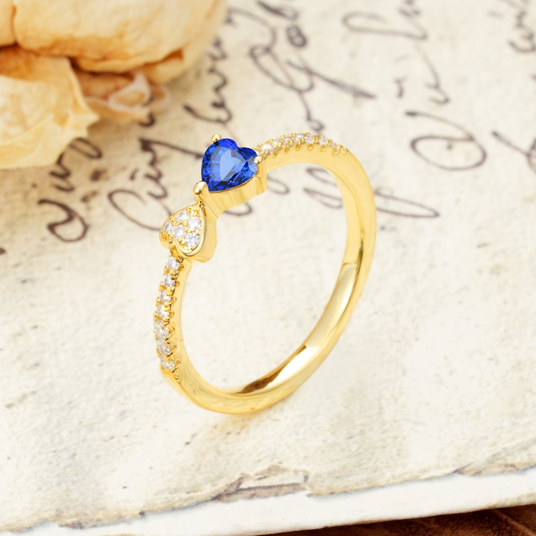 Unique Double-Heart 3-Prong Heart Cut Sapphire Engagement Ring - Additional view