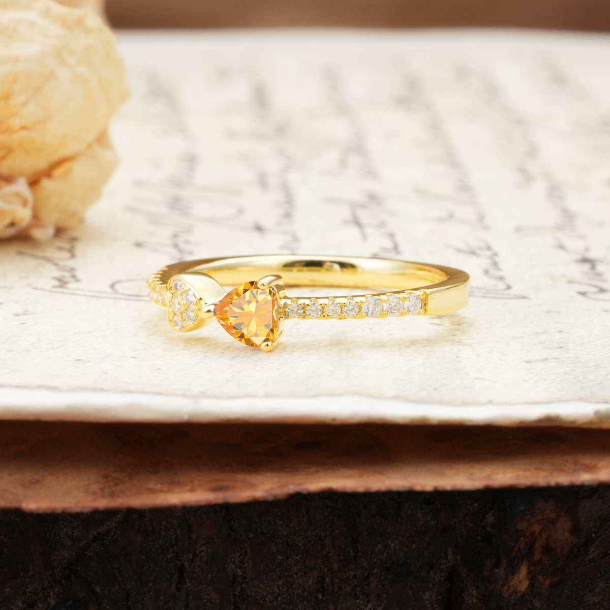 Unique Double-Heart 3-Prong Heart Cut Citrine Engagement Ring - Additional view