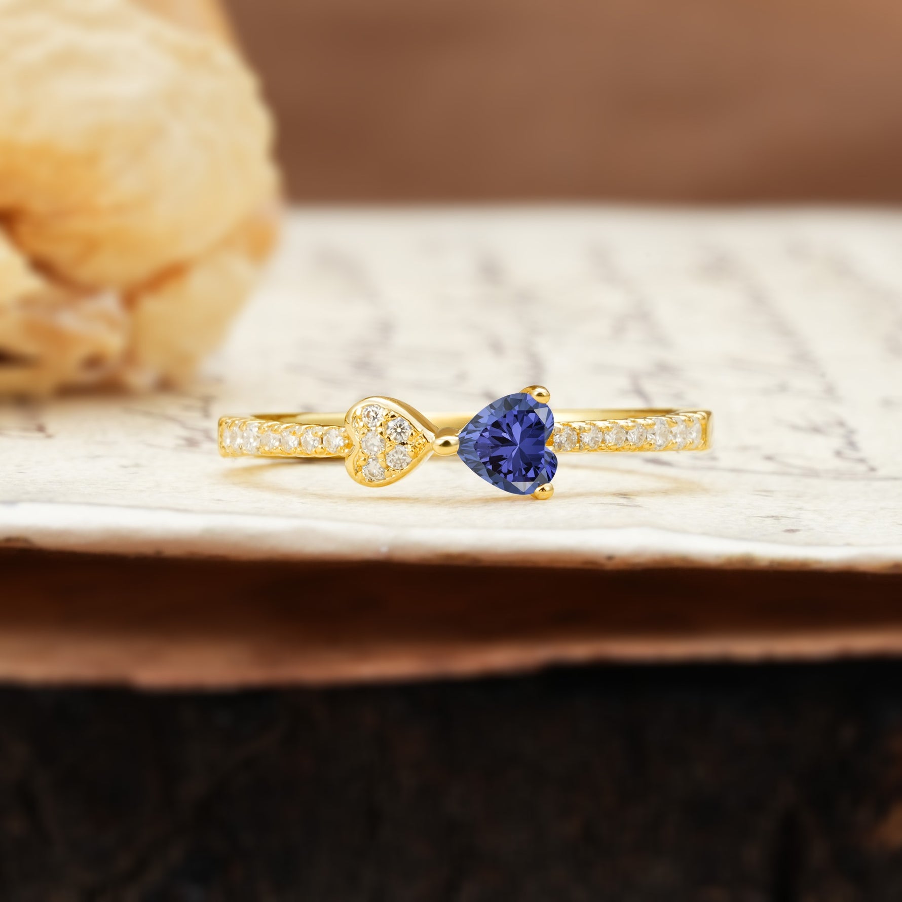 Unique Double-Heart 3-Prong Heart Cut Tanzanite Engagement Ring - Additional view