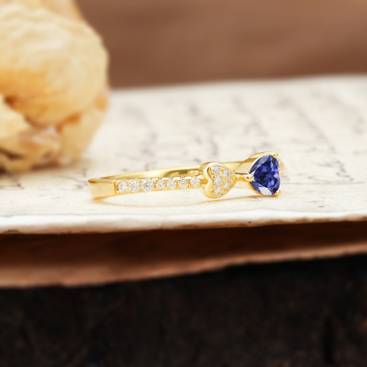 Unique Double-Heart 3-Prong Heart Cut Tanzanite Engagement Ring - Additional view