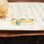 Unique Double-Heart 3-Prong Heart Cut Moss Agate Engagement Ring - Additional view