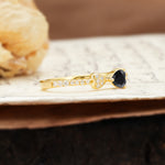 Unique Double-Heart 3-Prong Heart Cut Black Onyx Engagement Ring - Additional view