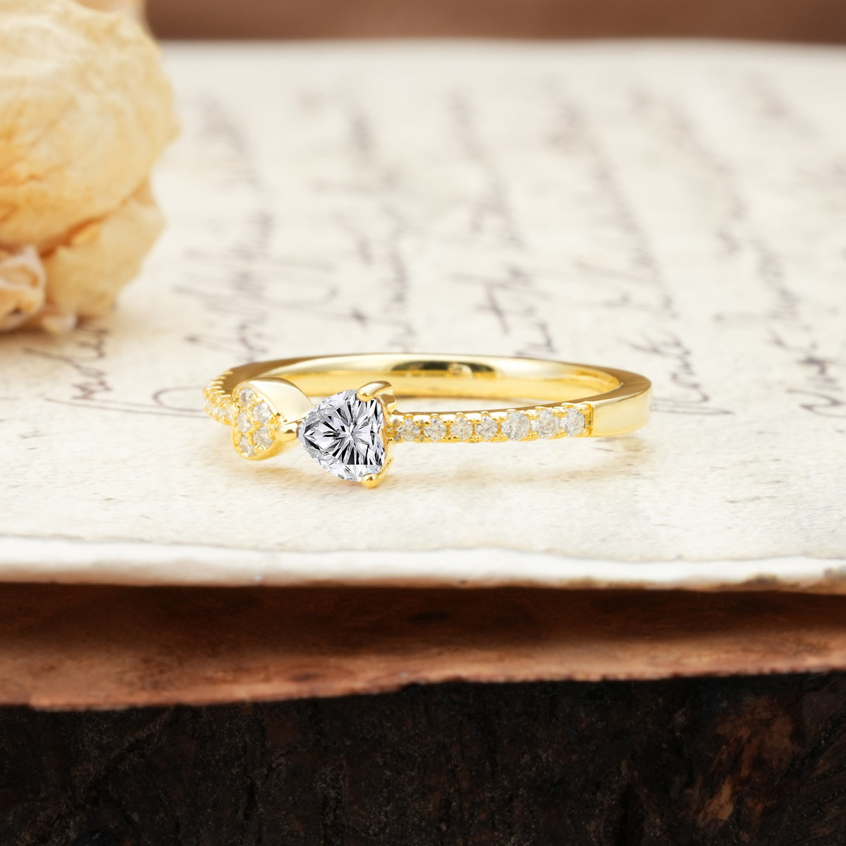 Unique Double-Heart 3-Prong Heart Cut Lab Diamond Engagement Ring - Additional view