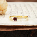 Unique Double-Heart 3-Prong Heart Cut Garnet Engagement Ring - Additional view