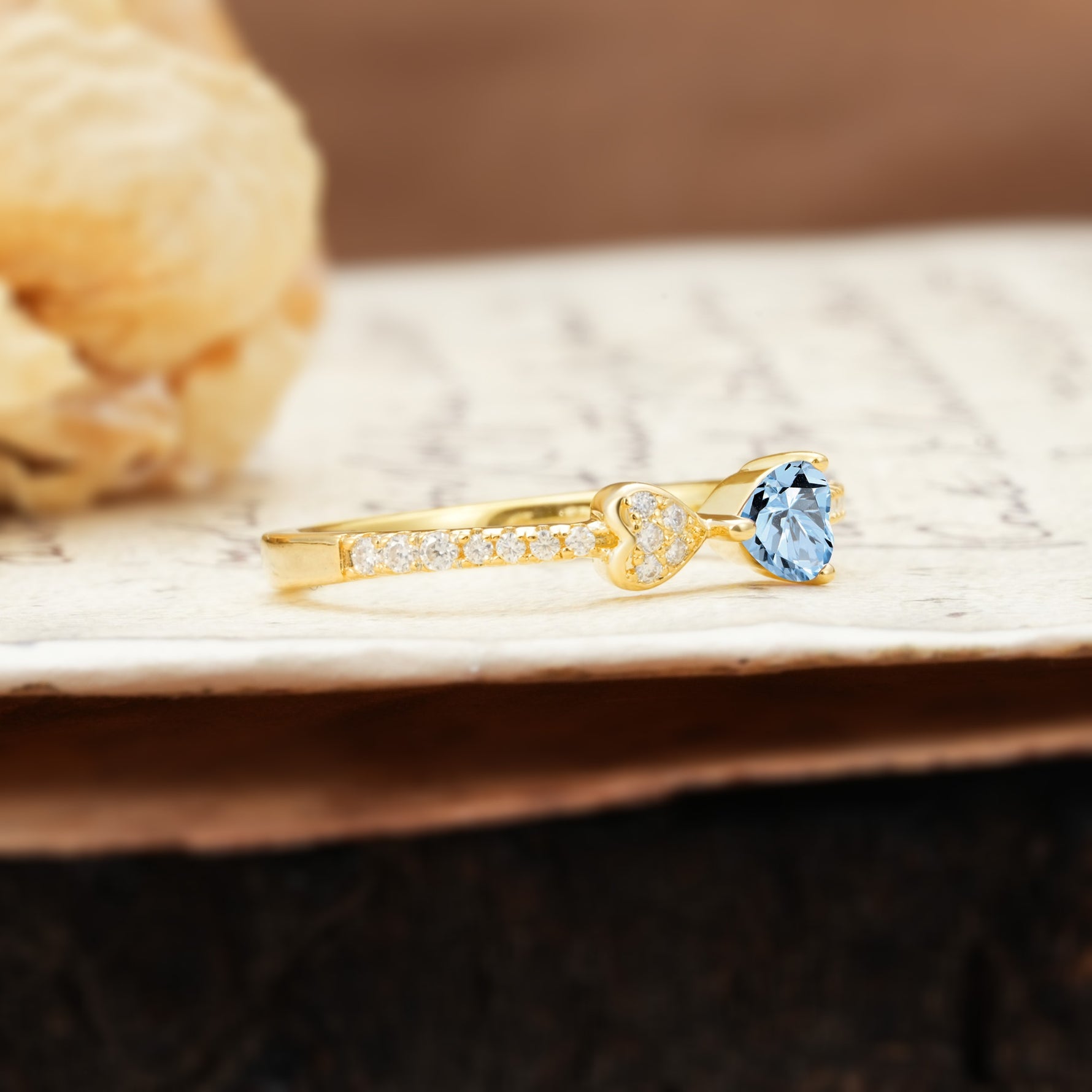 Unique Double-Heart 3-Prong Heart Cut Aquamarine Engagement Ring - Additional view