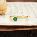 Unique Double-Heart 3-Prong Heart Cut Emerald Engagement Ring - Additional view