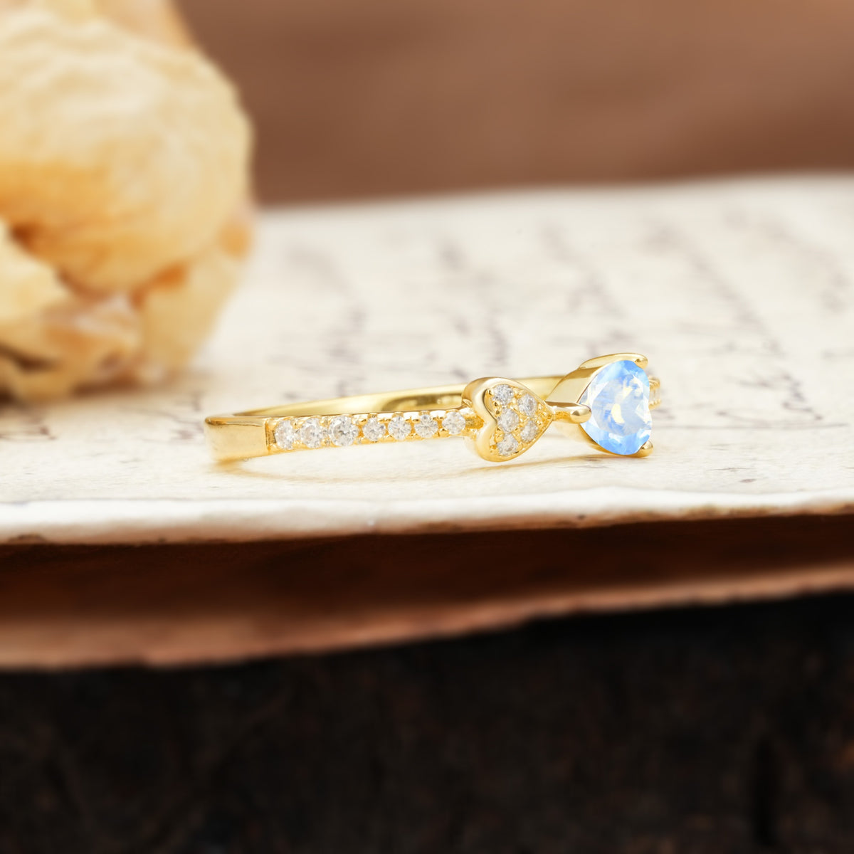 Unique Double-Heart 3-Prong Heart Cut Moonstone Engagement Ring - Additional view