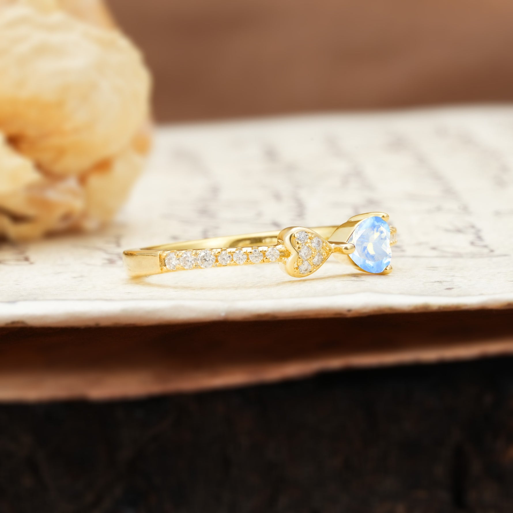 Unique Double-Heart 3-Prong Heart Cut Moonstone Engagement Ring - Additional view