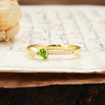 Unique Double-Heart 3-Prong Heart Cut Peridot Engagement Ring - Additional view