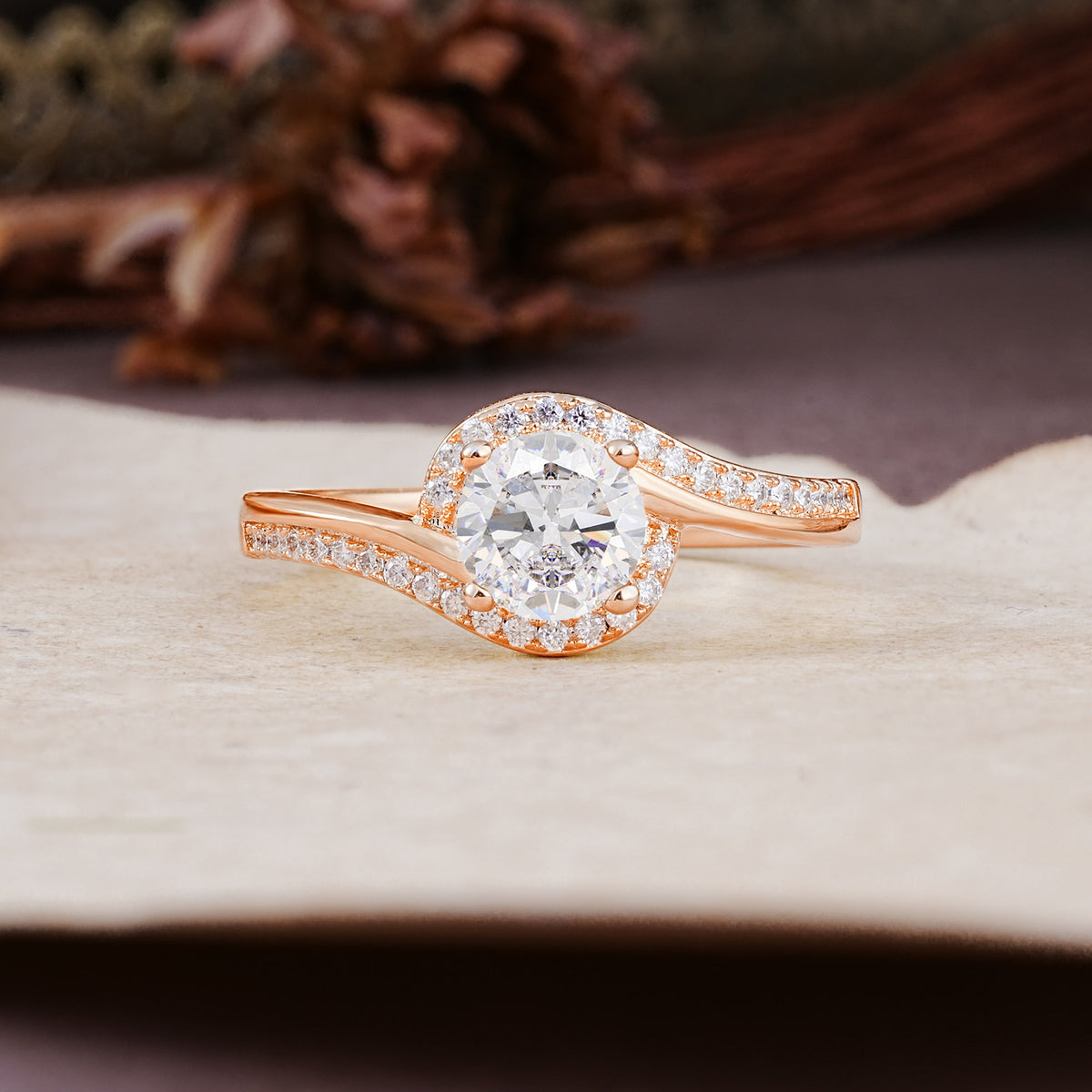 Luxurious Unique Wrapped 4 Prong Round Cut Moissanite Engagement Ring - Additional view