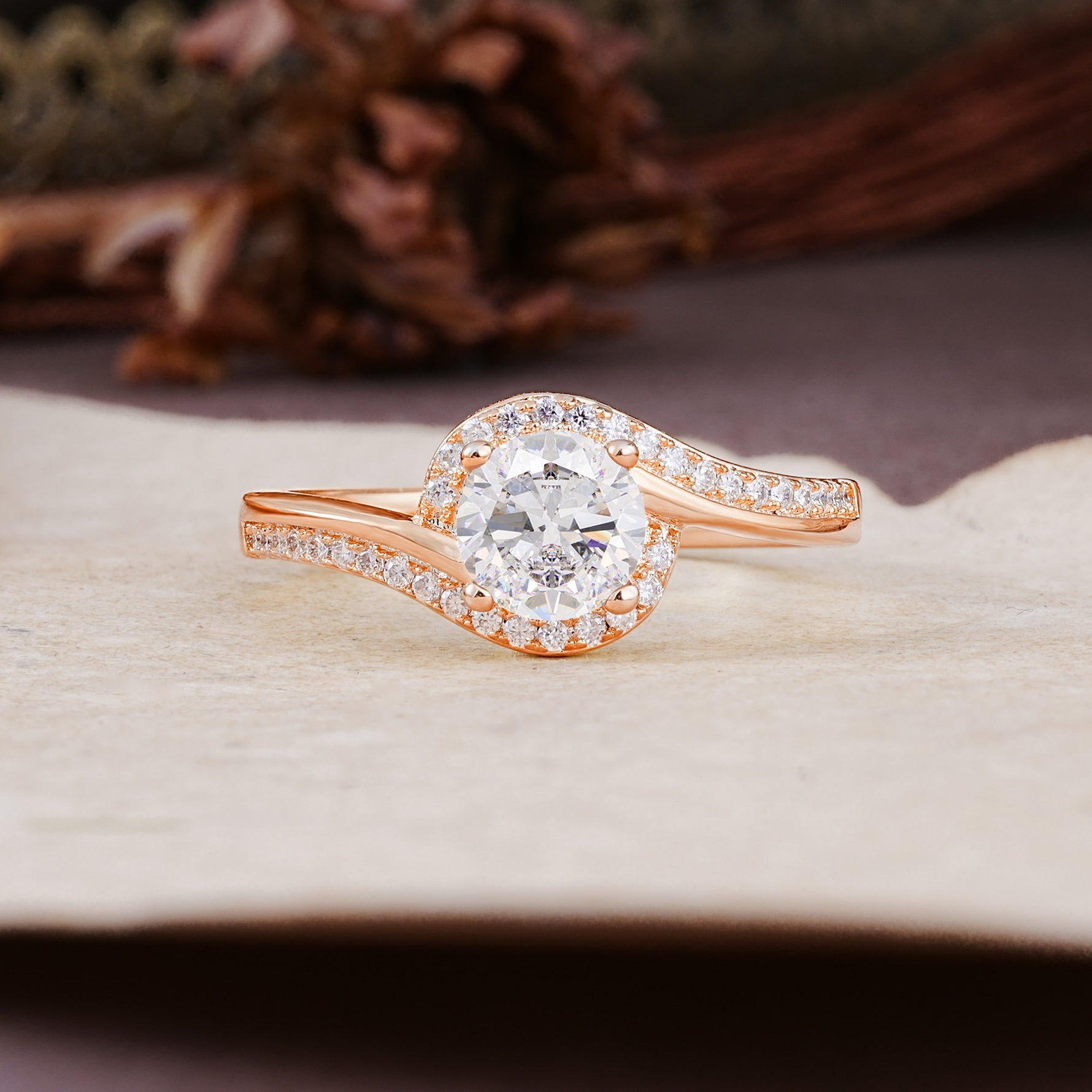Luxurious Unique Wrapped 4 Prong Round Cut Moissanite Engagement Ring - Additional view