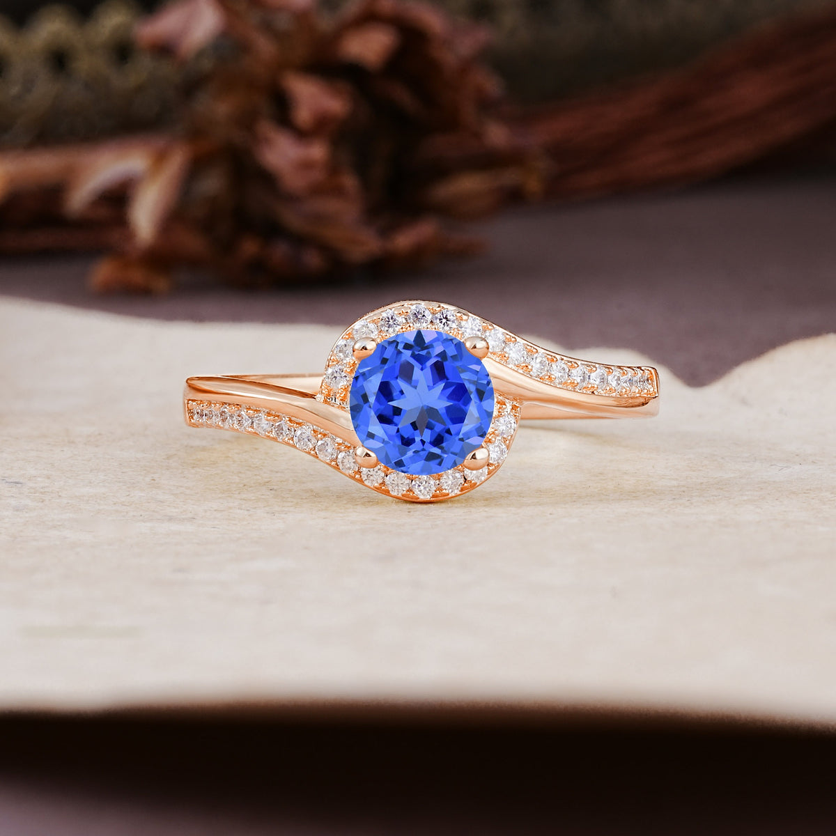 Luxurious Unique Wrapped 4 Prong Round Cut Sapphire Engagement Ring - Additional view