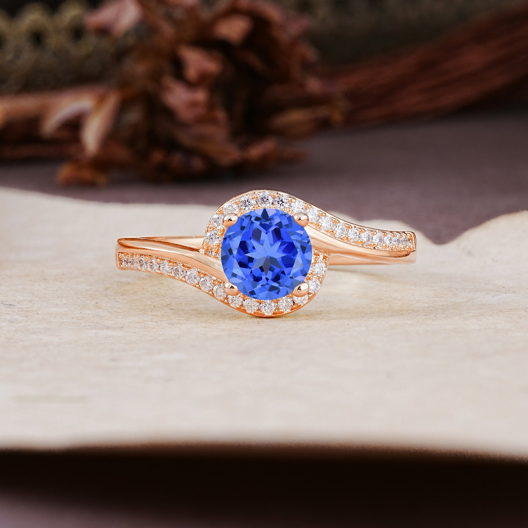Luxurious Unique Wrapped 4 Prong Round Cut Sapphire Engagement Ring - Additional view