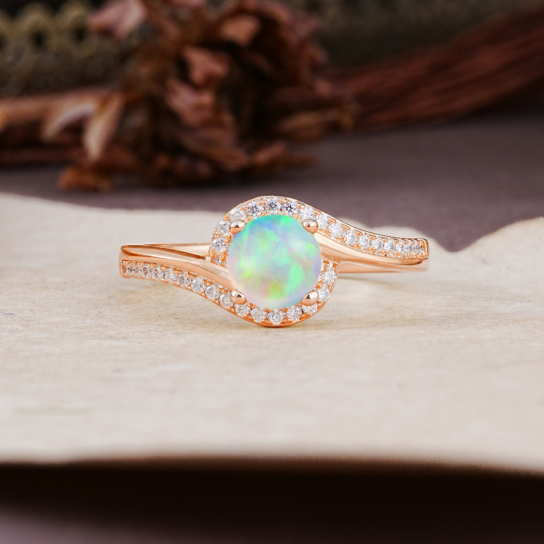 Luxurious Unique Wrapped 4 Prong Round Cut Fire Opal Engagement Ring - Additional view