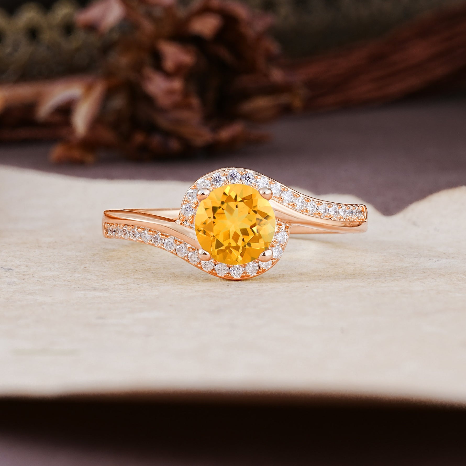 Luxurious Unique Wrapped 4 Prong Round Cut Citrine Engagement Ring - Additional view