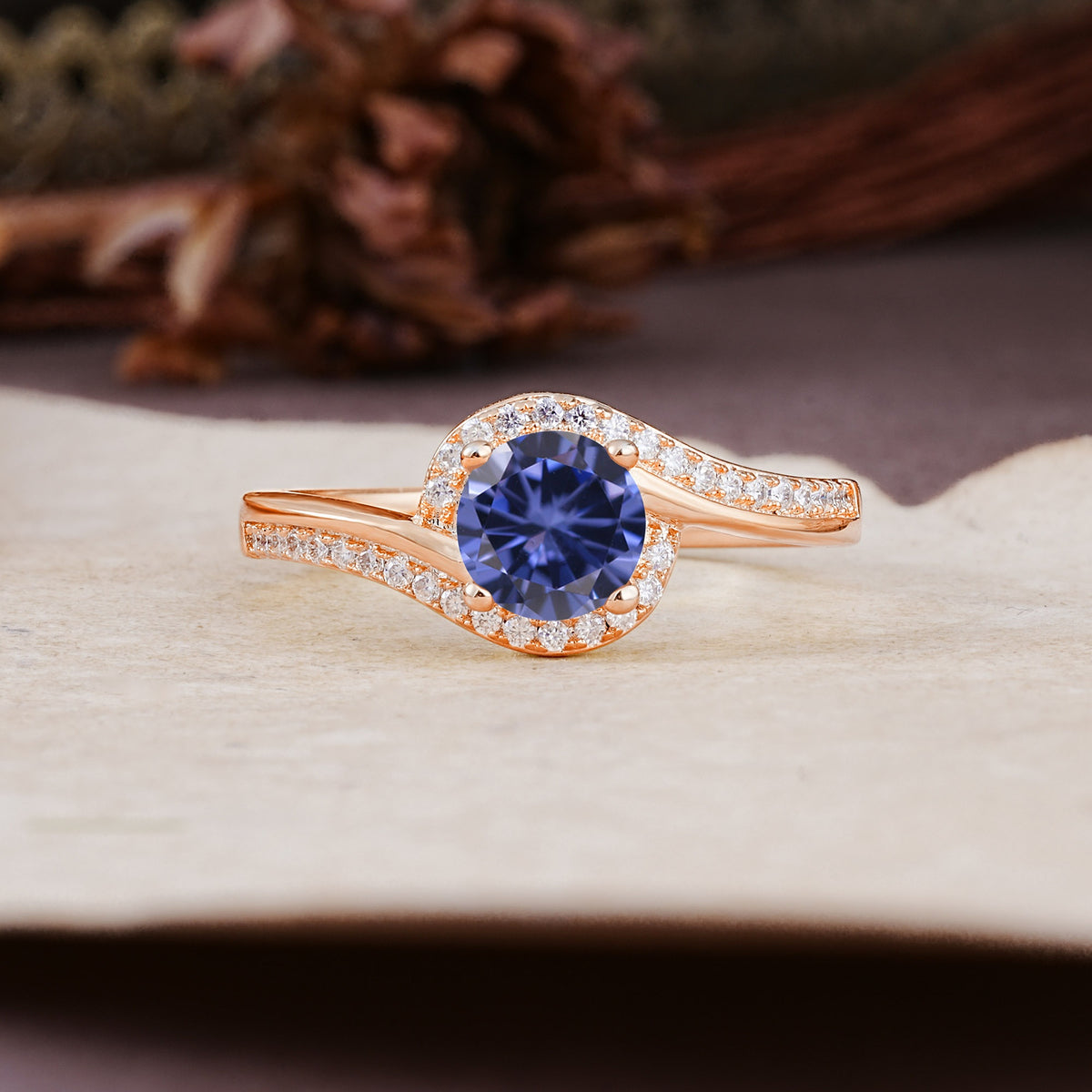 Luxurious Unique Wrapped 4 Prong Round Cut Tanzanite Engagement Ring - Additional view