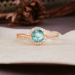 Luxurious Unique Wrapped 4 Prong Round Cut Moss Agate Engagement Ring - Additional view