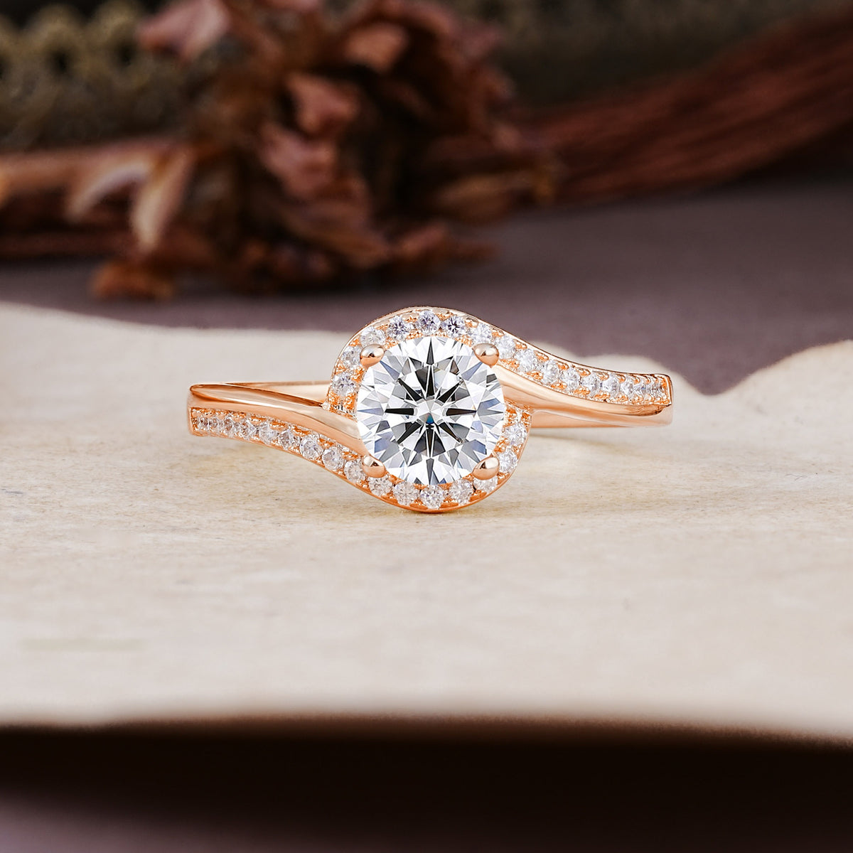 Luxurious Unique Wrapped 4 Prong Round Cut Lab Diamond Engagement Ring - Additional view