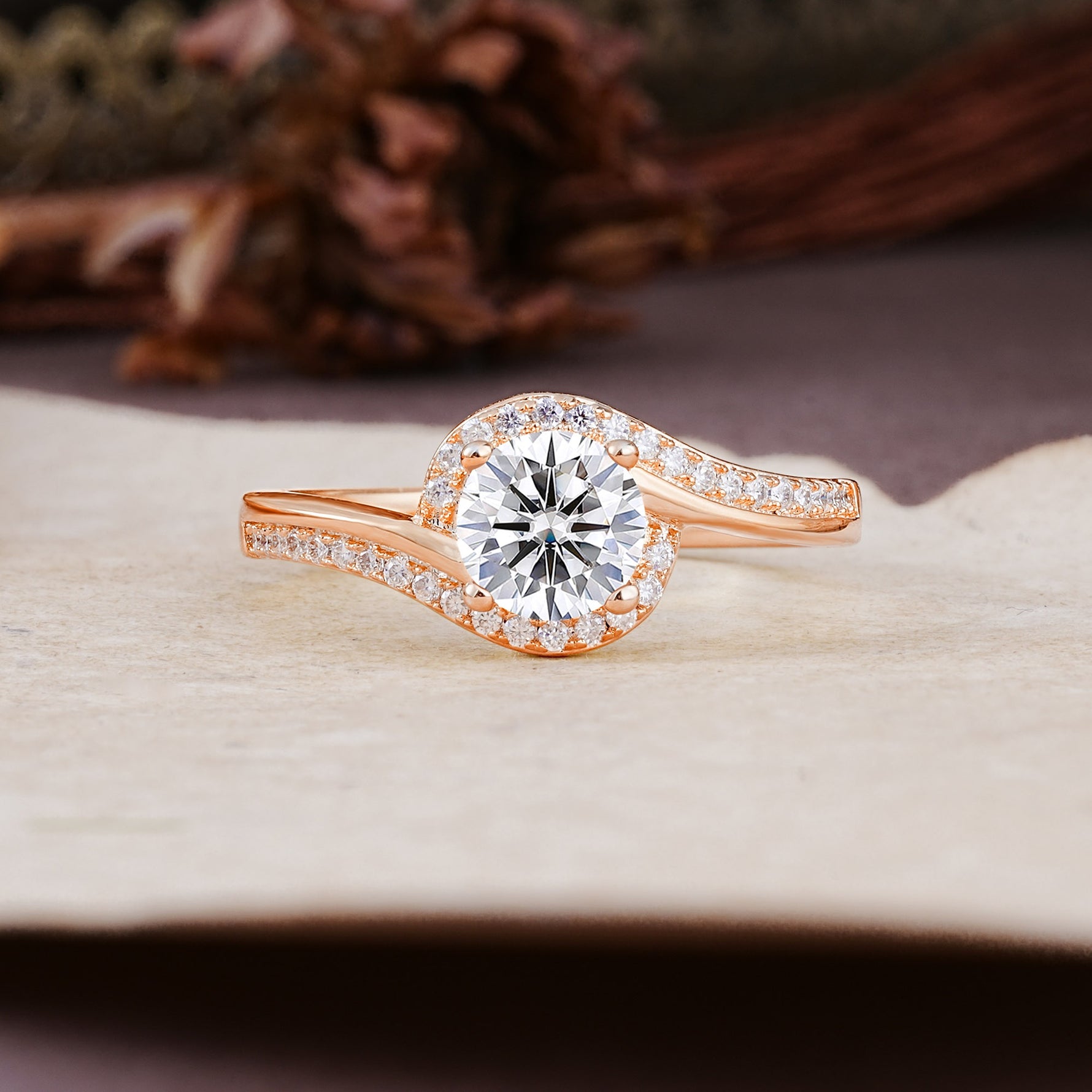 Luxurious Unique Wrapped 4 Prong Round Cut Lab Diamond Engagement Ring - Additional view
