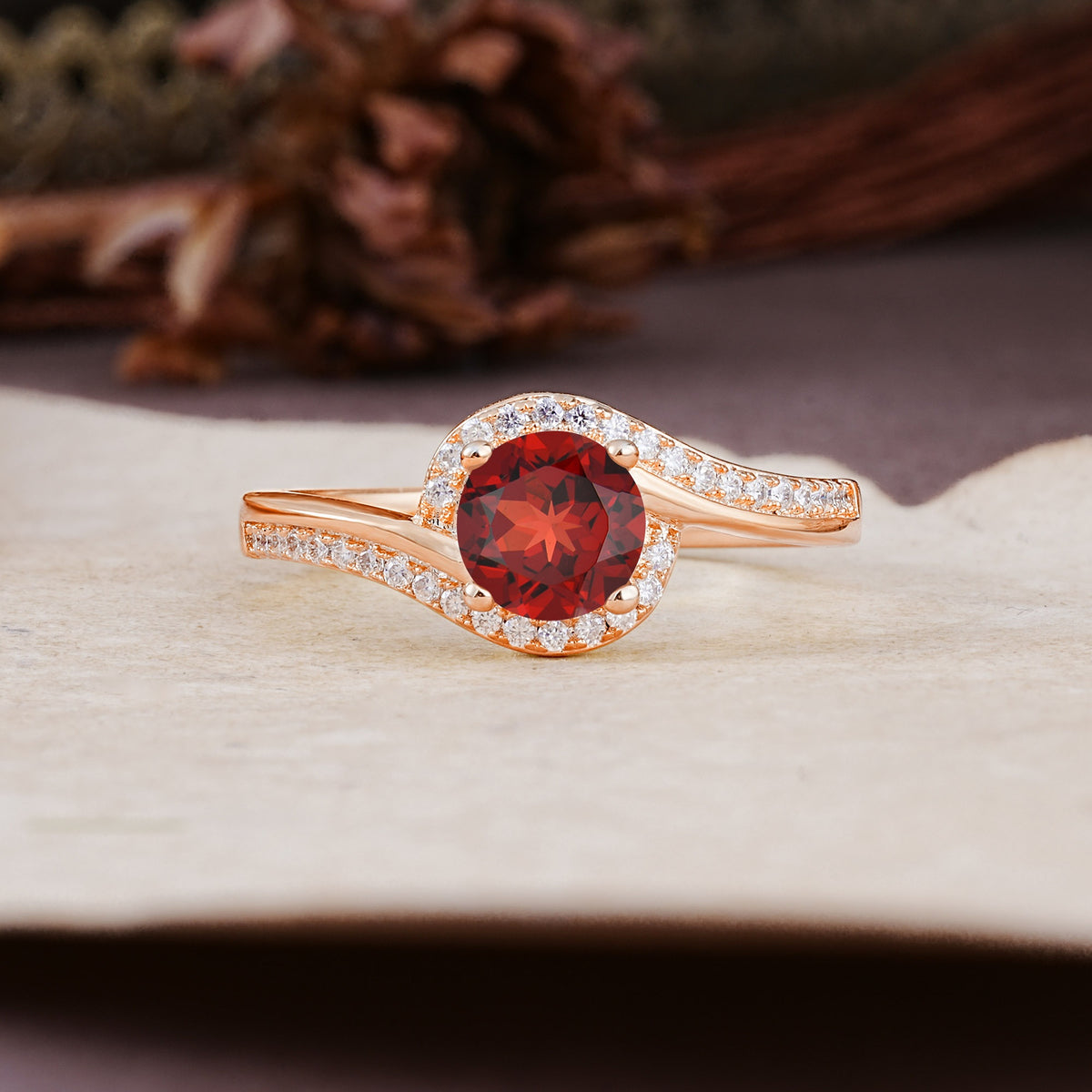 Luxurious Unique Wrapped 4 Prong Round Cut Garnet Engagement Ring - Additional view