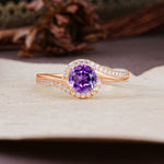 Luxurious Unique Wrapped 4 Prong Round Cut Amethyst Engagement Ring - Additional view