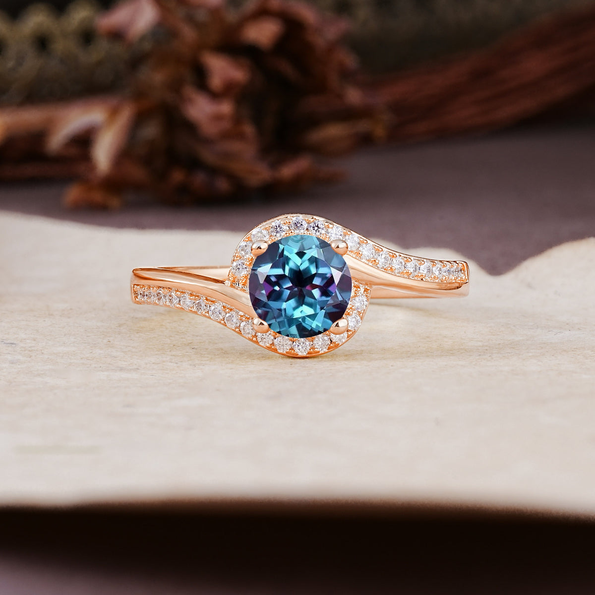 Luxurious Unique Wrapped 4 Prong Round Cut Alexandrite Engagement Ring - Additional view