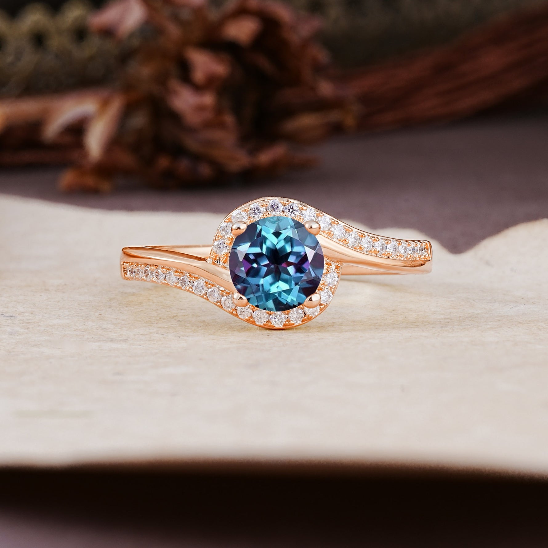 Luxurious Unique Wrapped 4 Prong Round Cut Alexandrite Engagement Ring - Additional view