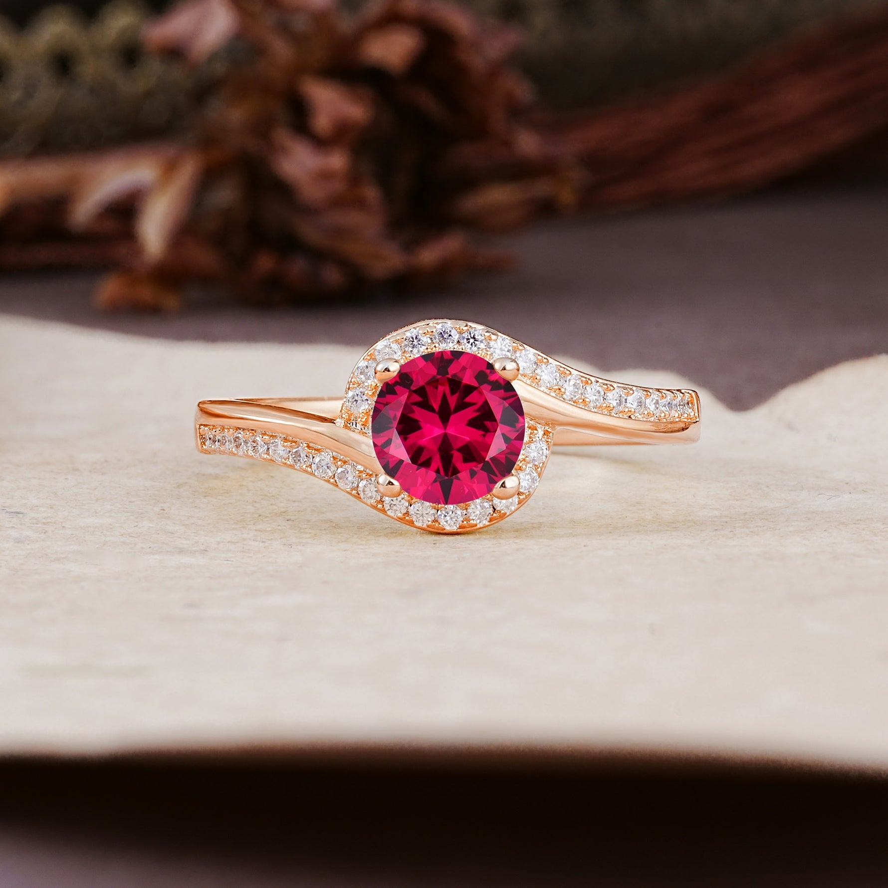 Luxurious Unique Wrapped 4 Prong Round Cut Ruby Engagement Ring - Additional view