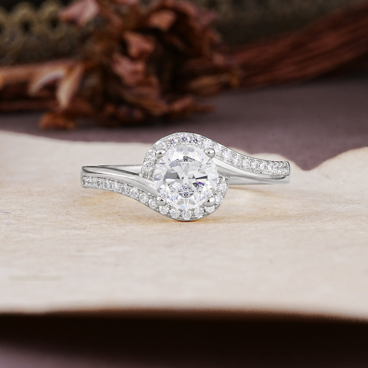 Luxurious Unique Wrapped 4 Prong Round Cut Moissanite Engagement Ring - Additional view