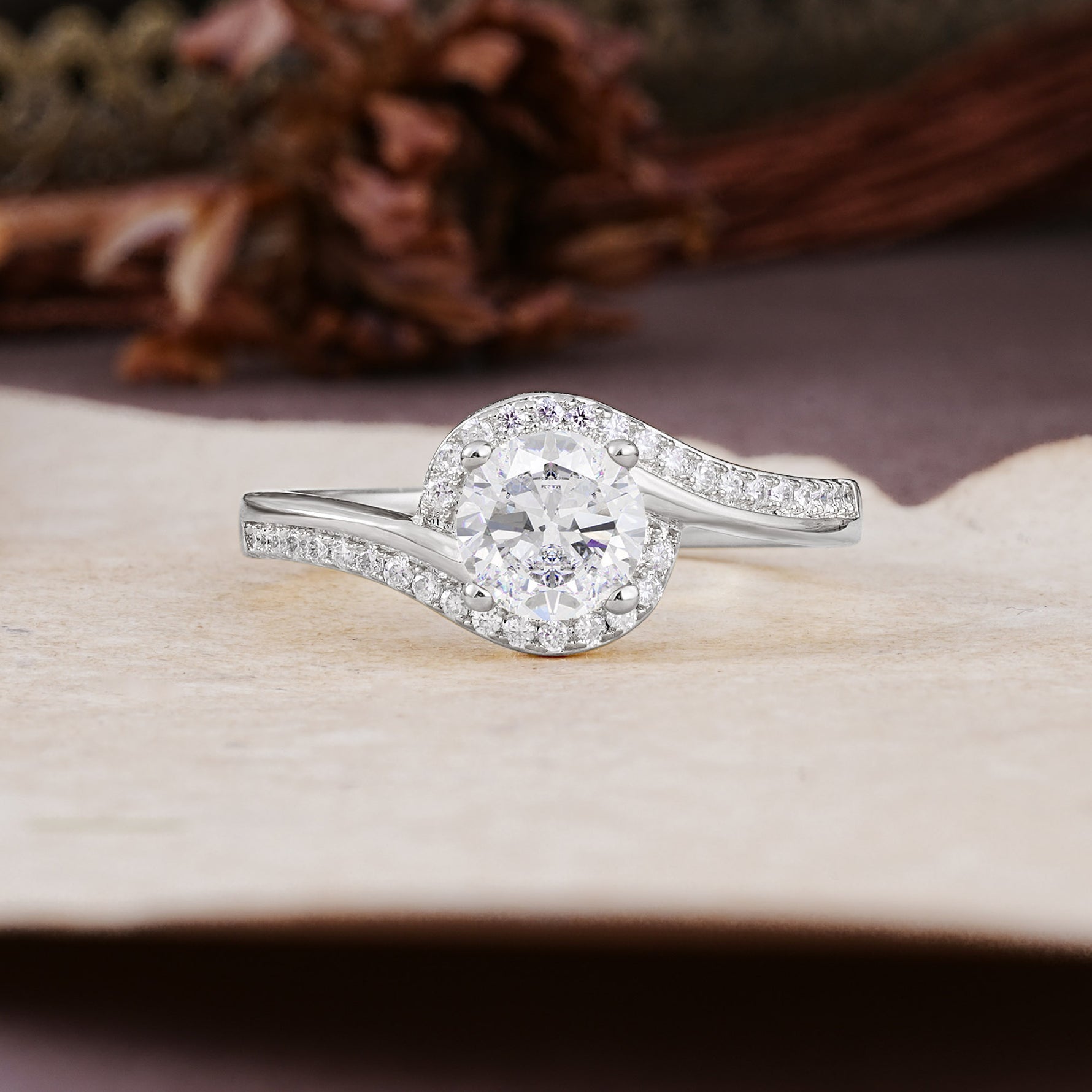 Luxurious Unique Wrapped 4 Prong Round Cut Moissanite Engagement Ring - Additional view