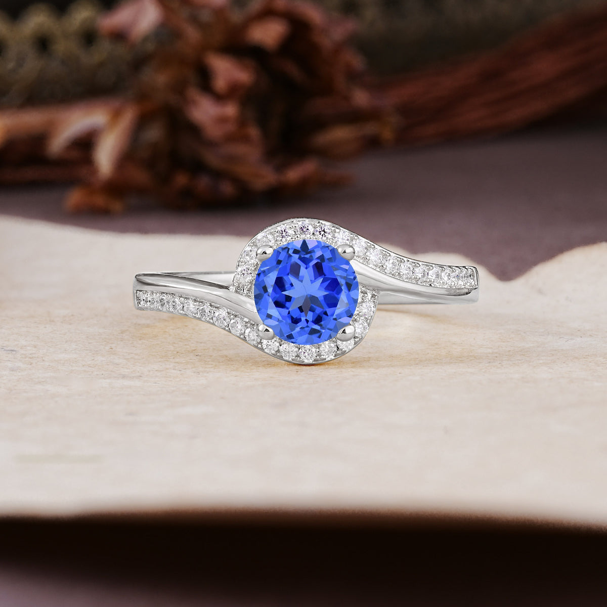 Luxurious Unique Wrapped 4 Prong Round Cut Sapphire Engagement Ring - Additional view