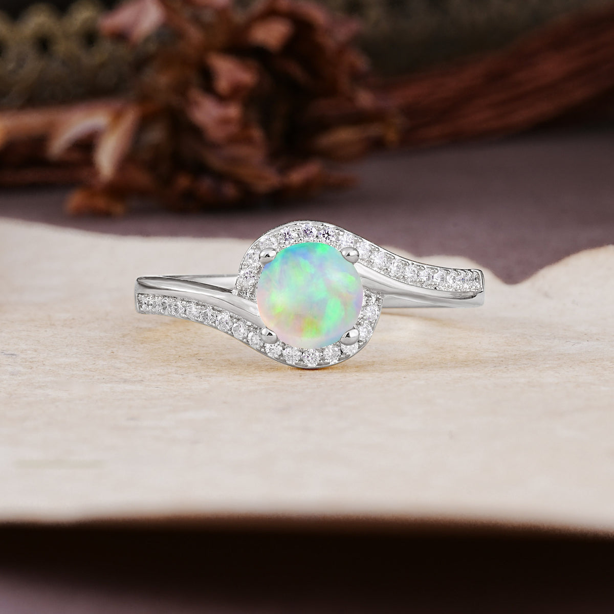 Luxurious Unique Wrapped 4 Prong Round Cut Fire Opal Engagement Ring - Additional view