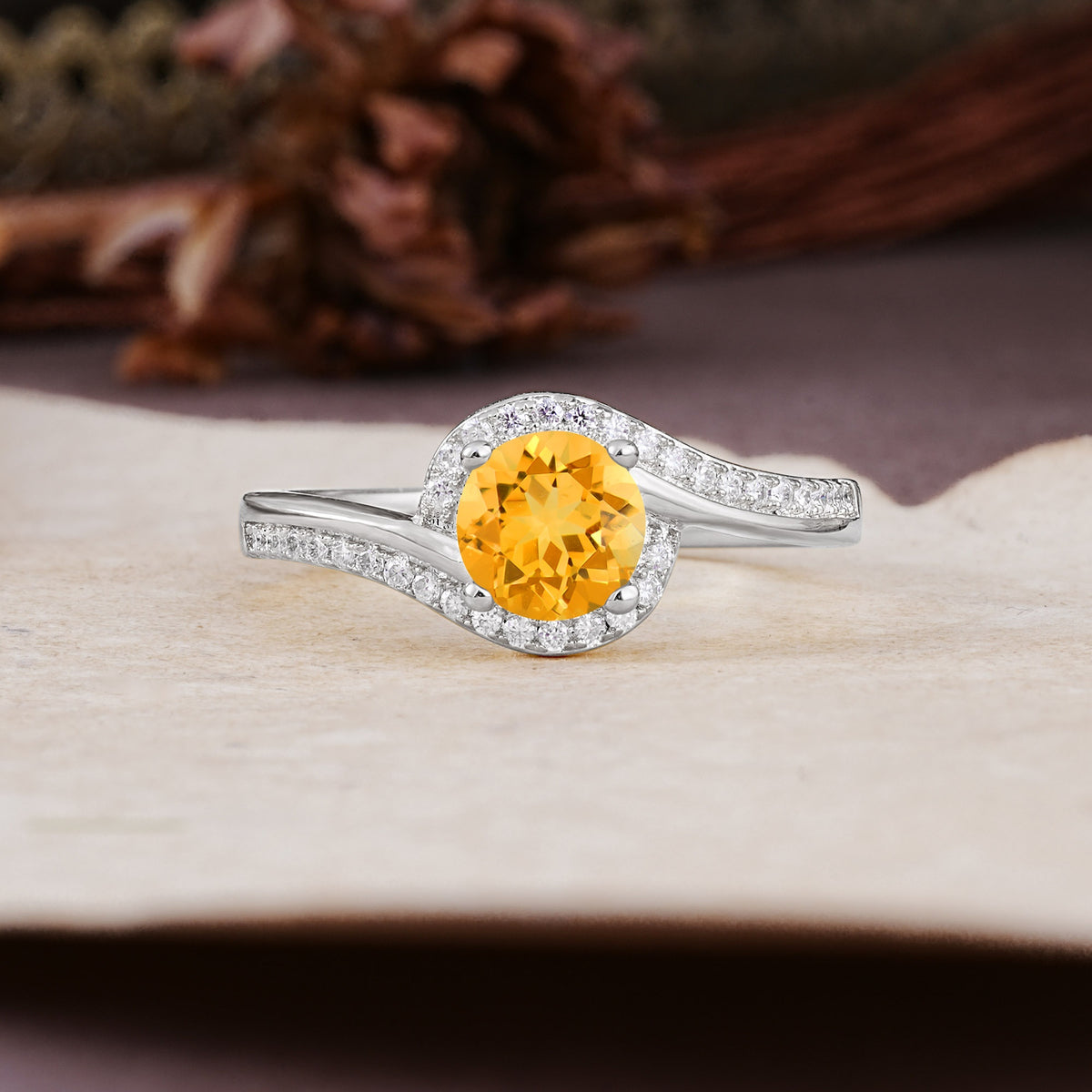 Luxurious Unique Wrapped 4 Prong Round Cut Citrine Engagement Ring - Additional view