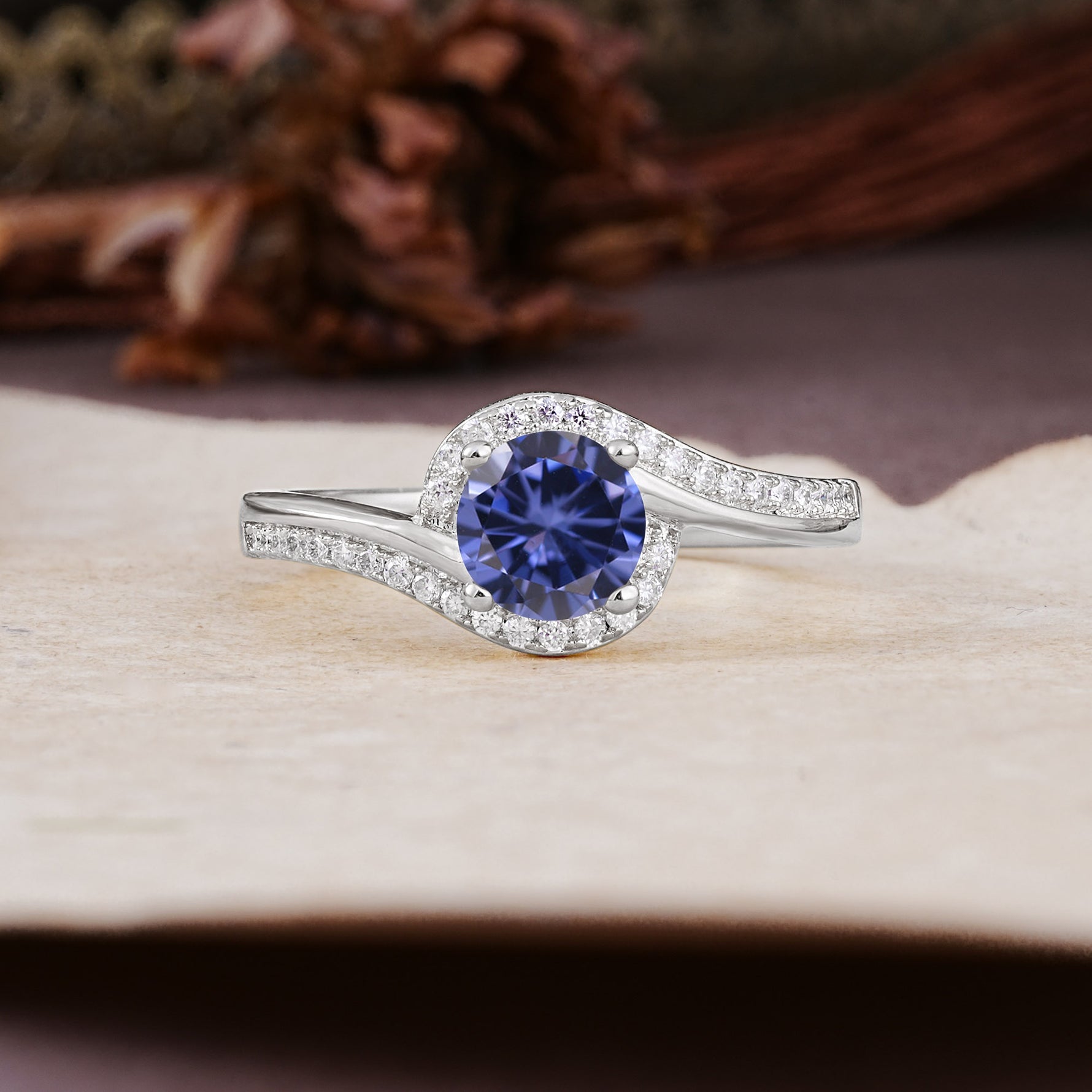 Luxurious Unique Wrapped 4 Prong Round Cut Tanzanite Engagement Ring - Additional view