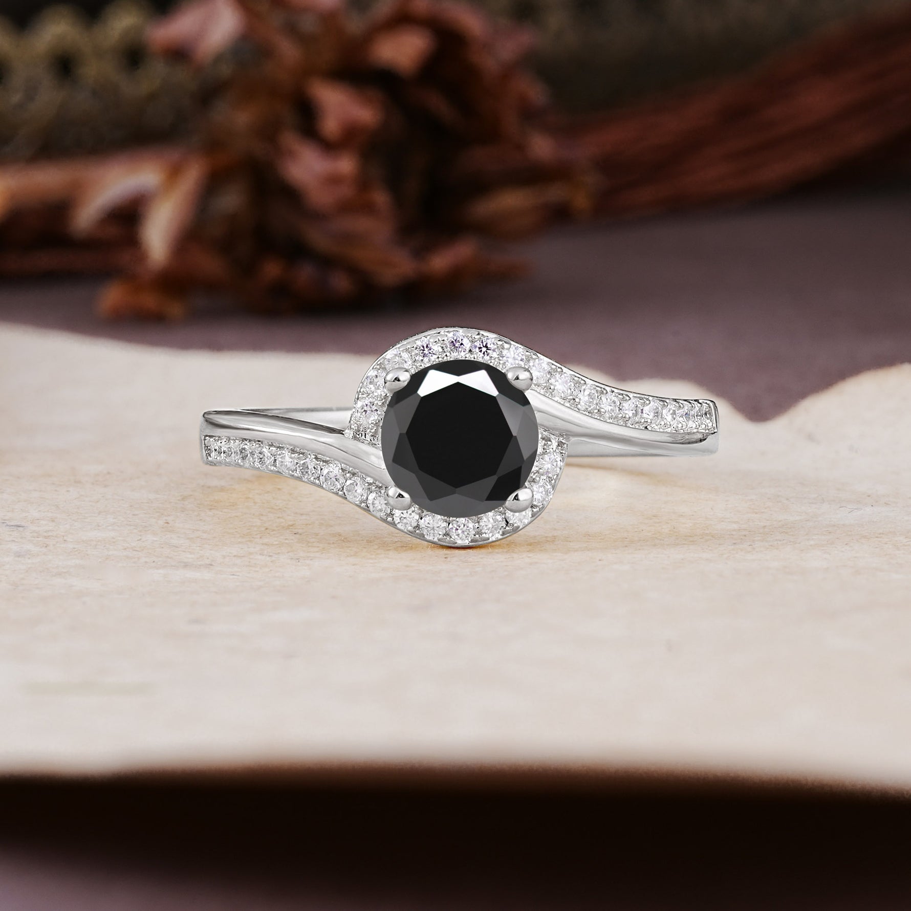 Luxurious Unique Wrapped 4 Prong Round Cut Black Onyx Engagement Ring - Additional view