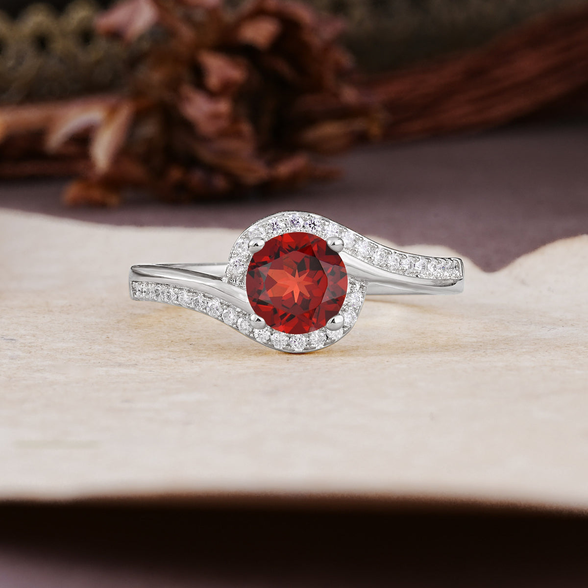 Luxurious Unique Wrapped 4 Prong Round Cut Garnet Engagement Ring - Additional view