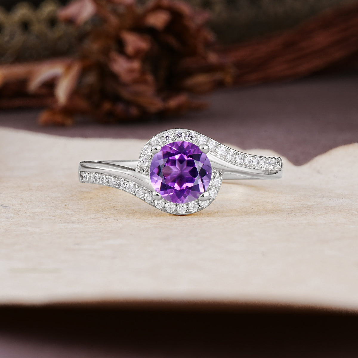 Luxurious Unique Wrapped 4 Prong Round Cut Amethyst Engagement Ring - Additional view