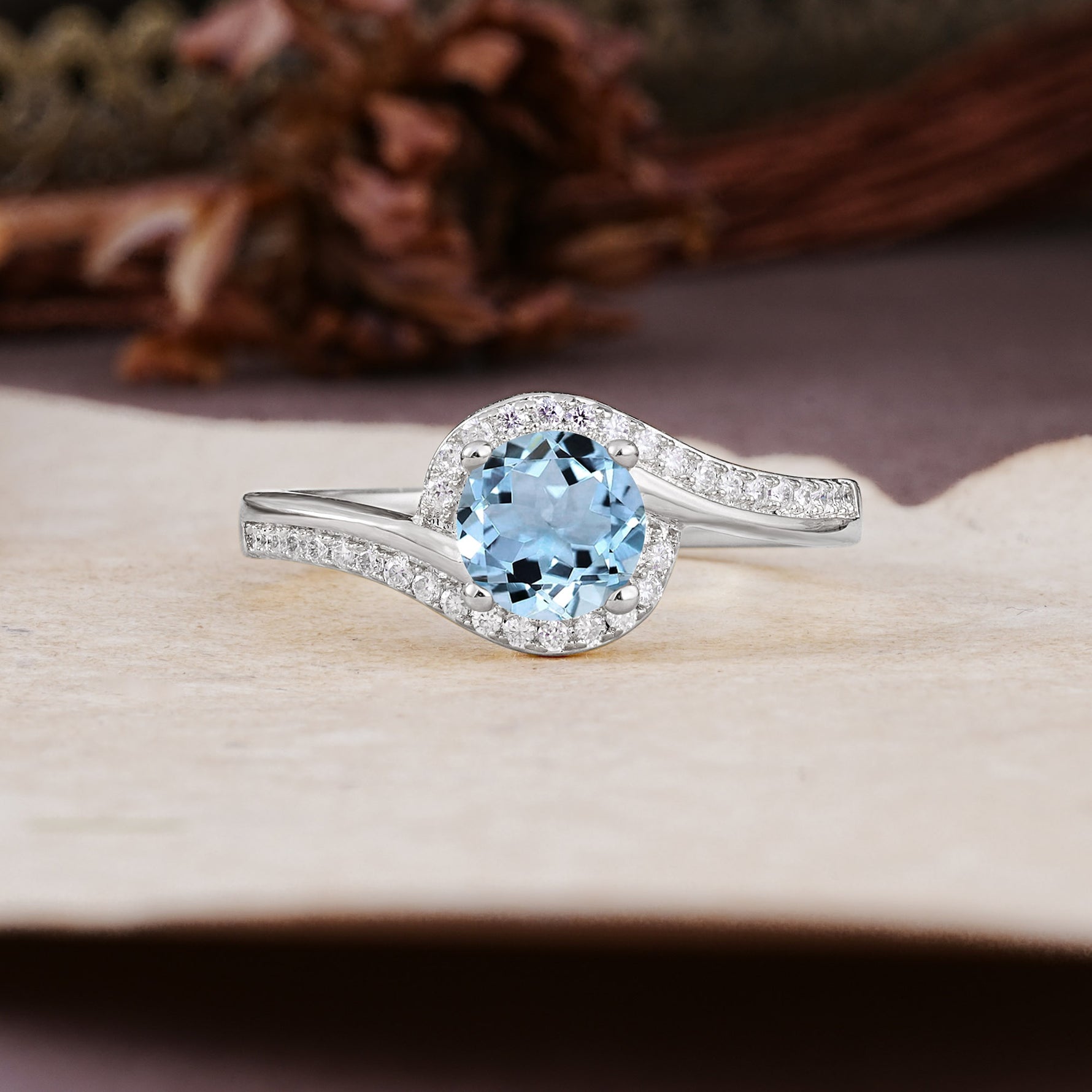 Luxurious Unique Wrapped 4 Prong Round Cut Aquamarine Engagement Ring - Additional view