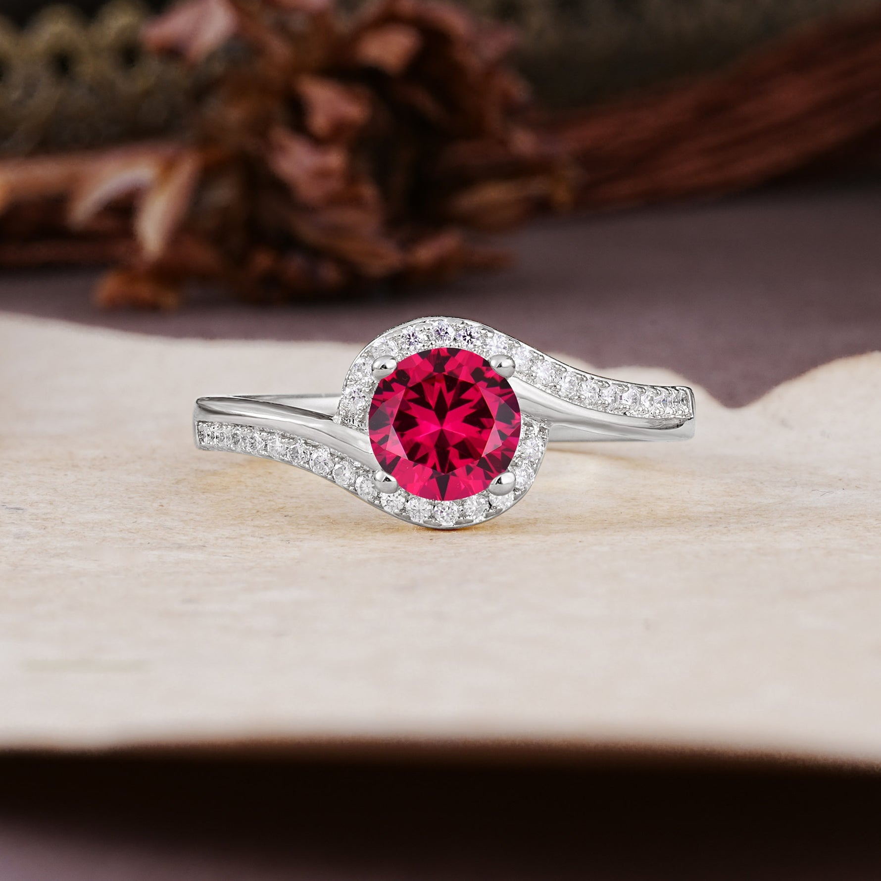 Luxurious Unique Wrapped 4 Prong Round Cut Ruby Engagement Ring - Additional view