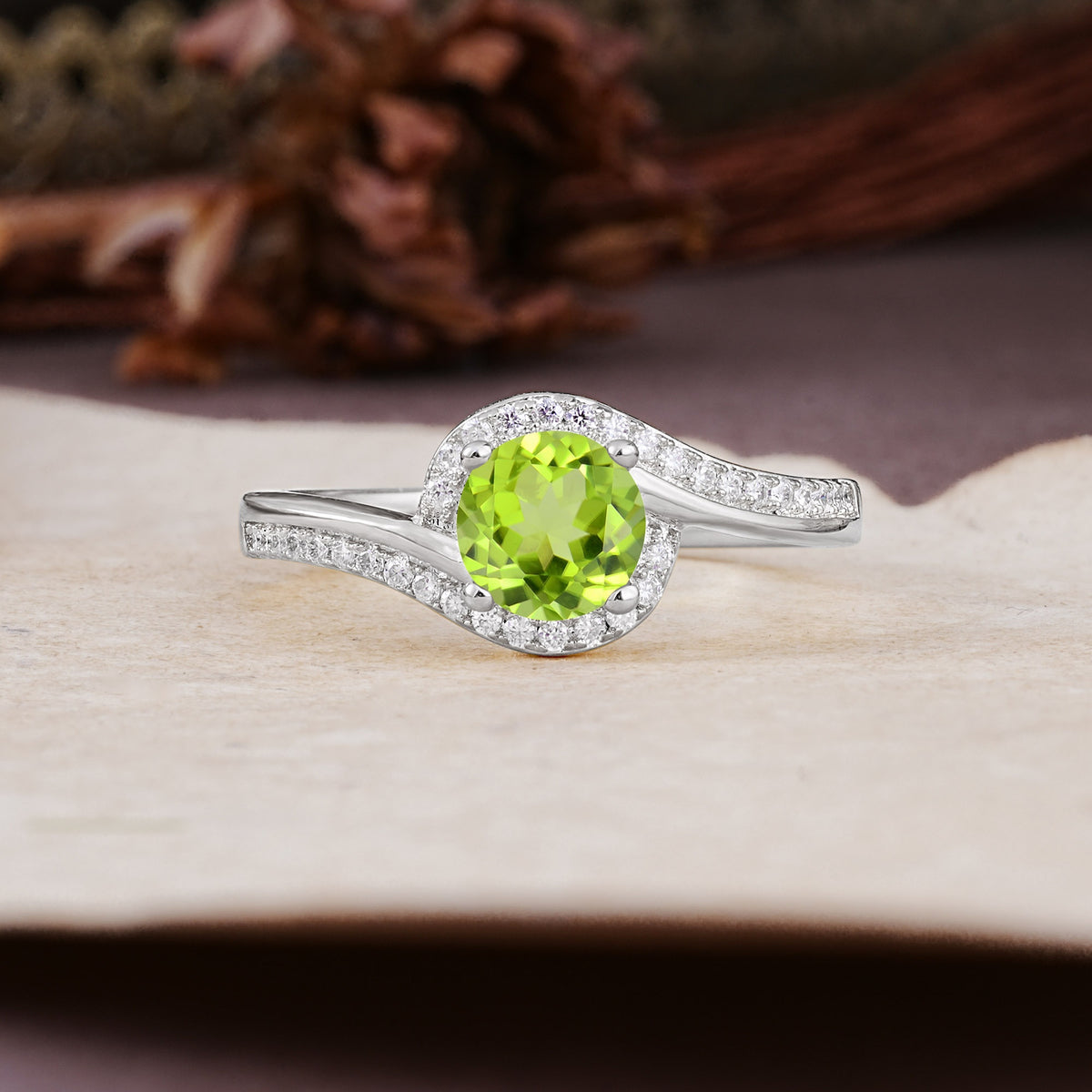 Luxurious Unique Wrapped 4 Prong Round Cut Peridot Engagement Ring - Additional view
