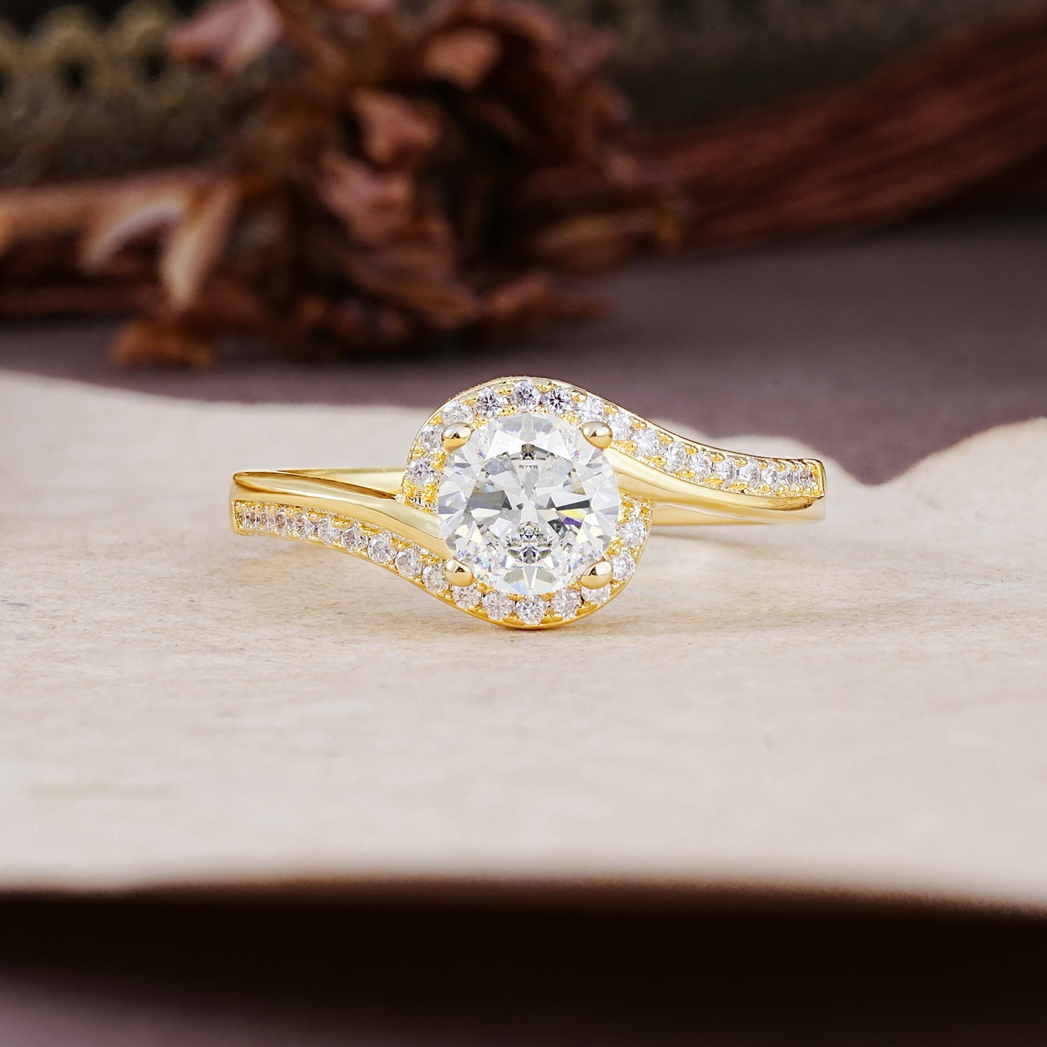 Luxurious Unique Wrapped 4 Prong Round Cut Moissanite Engagement Ring - Additional view