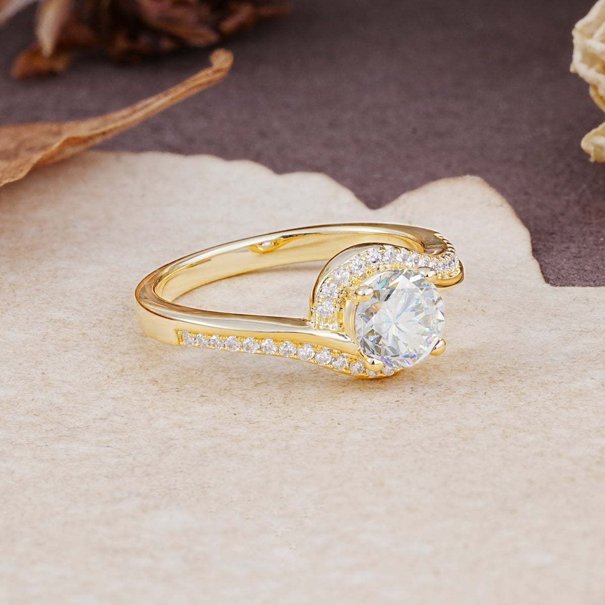 Luxurious Unique Wrapped 4 Prong Round Cut Moissanite Engagement Ring - Additional view