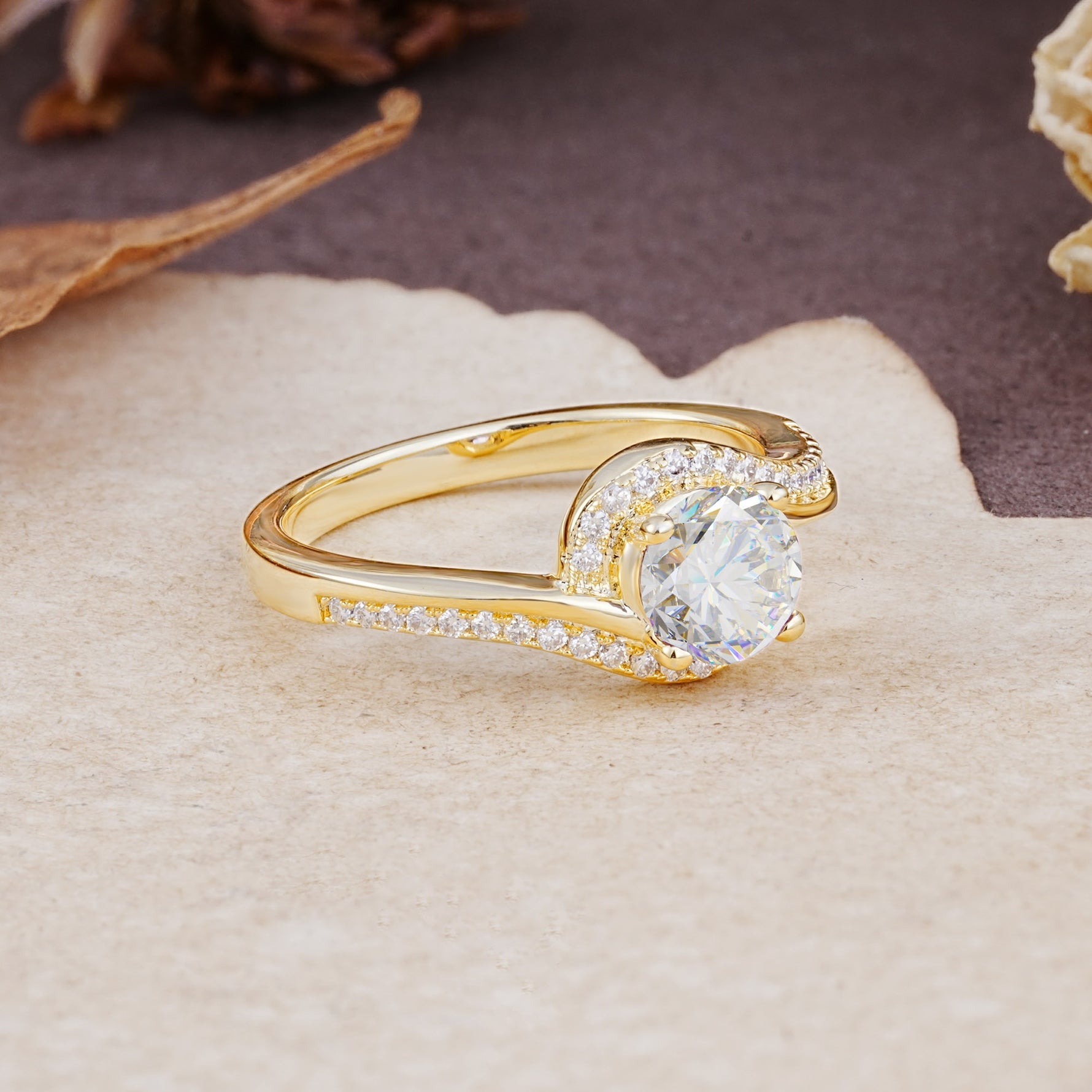 Luxurious Unique Wrapped 4 Prong Round Cut Moissanite Engagement Ring - Additional view