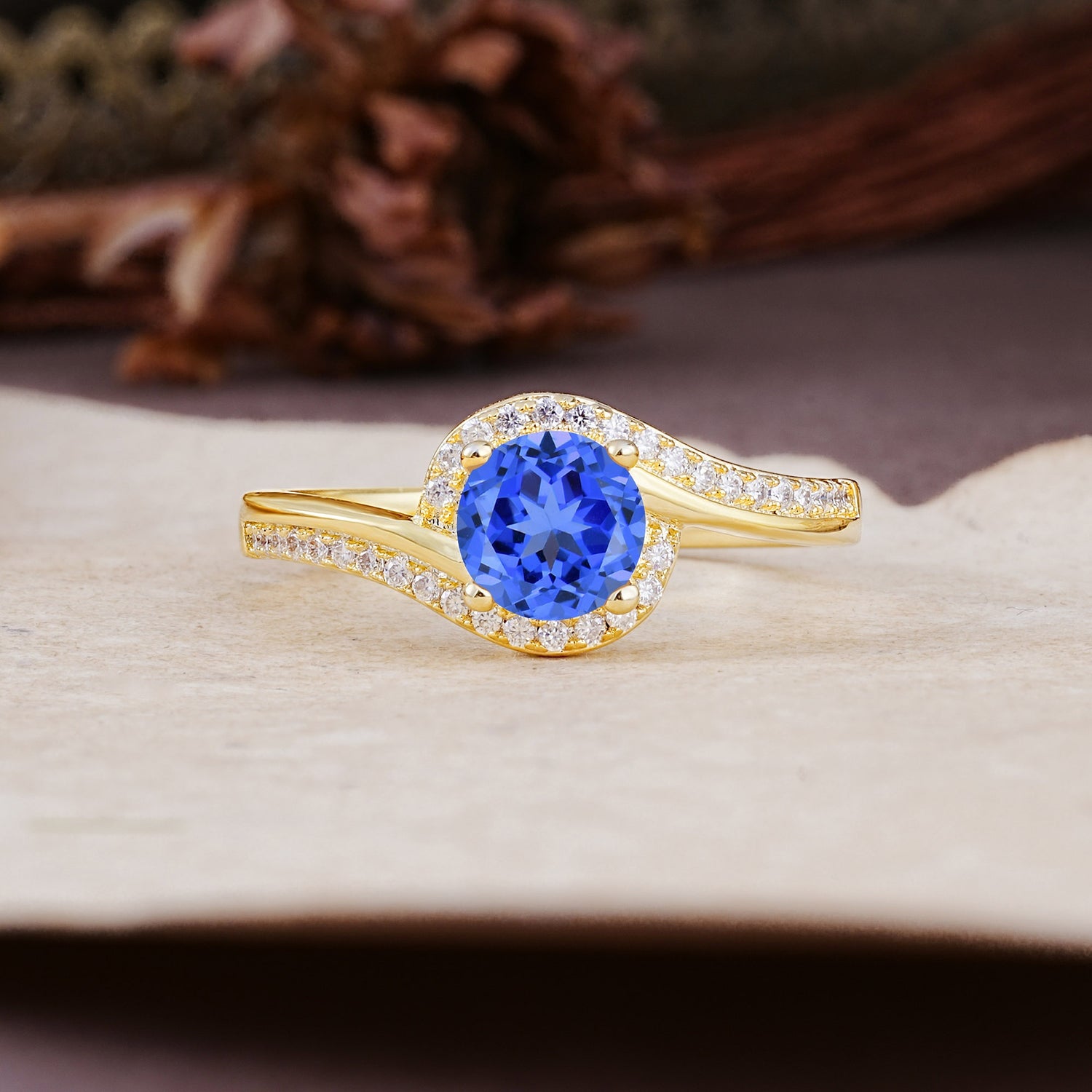 Luxurious Unique Wrapped 4 Prong Round Cut Sapphire Engagement Ring - Additional view